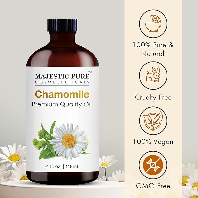 MAJESTIC PURE Chamomile Essential Oil | 100% Pure and Natural | Premium Grade Essential Oils for Hair Care, Home Diffusers, Skin, Aromatherapy, Massage and Humidifiers | 4 Fl Oz