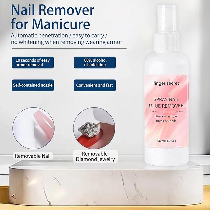 Gel Nail Remover Kit Nail Glue Remover for Glue on Nails, with Orange Wood Sticks and Nail Wipes for Remover Nail Glue for Nail Tips Remove Acrylic nails at Home