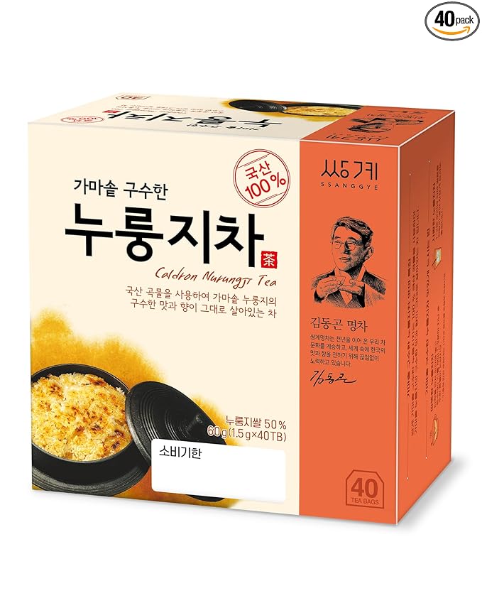 Ssanggye Caldron Nurungji Tea 1.5g x 40 Tea Bags, Premium Korean Herbal Tea Hot cold Nutty Savory Blended Corn Brown Rice Herb 누룽지차 4 Seasons Made in Korea