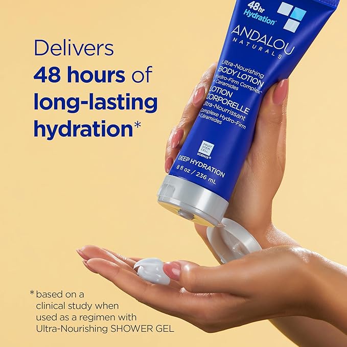 Andalou Naturals Body Lotion, Deep Hydration Lotion for Dry Skin, Ultra-Nourishing Skin Care with Hyaluronic Acid & Ceramides, Body Cream for Softer, More Supple & Glowing Skin, 8 fl oz