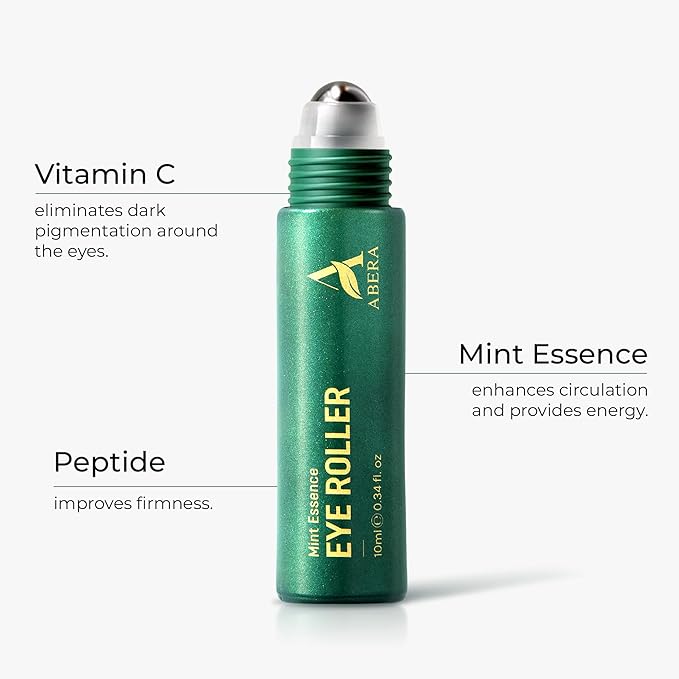 Abera Eye Roller Serum with Mint Essence for Men, Vitamin C and Peptides - Energizing Serum for Dark Circles and Puffiness, Fine Lines Serum, 0.34 fl oz (B. 2 Boxes)