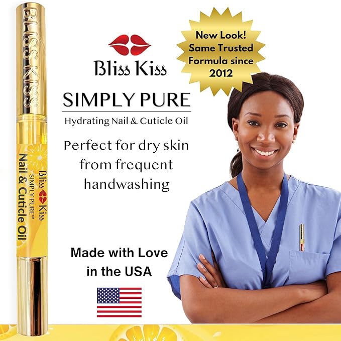 Bliss Kiss | 1 Crisp Fragrance | Nail Oil Cuticle Pen w/Vitamin E & Jojoba⏤Nail Strengthener Nail Growth Serum for Brittle Peeling Breaking Thin Nails