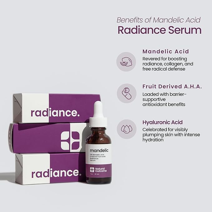 Mandelic Acid Serum 10% | Anti-Aging AHA Facial with Hyaluronic Acid | Targets Fine Lines, Dark Spots, and Wrinkles | Clarifies Acne and Stimulates Natural Collagen Production | 1 Oz Natural Outcome