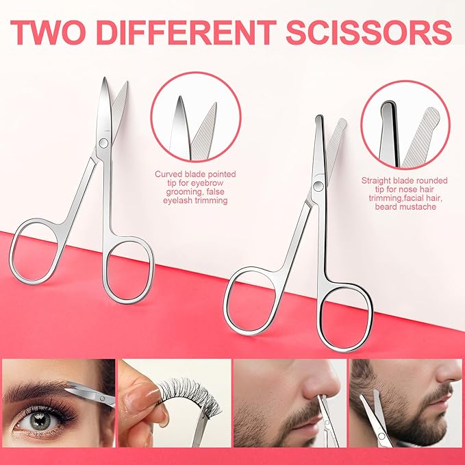 FANDAMEI Eyebrow Scissors, Eyebrow Kit, Eyebrow Tweezers for Women, Eyebrow Razor, Eyebrow Brush. Eyebrow Kit for Men with Leather Case. Eyebrow Scissors for Women Facial Hair Ingrown Hair Removal