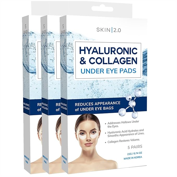 Hyaluronic Acid & Collagen Under Eye Patches - Dermatologist Tested, Hydrating, Reduces Bags & Wrinkles - Anti-Aging, Clean Beauty, Cruelty-Free Korean Skincare for All Skin Types - 15 Pairs