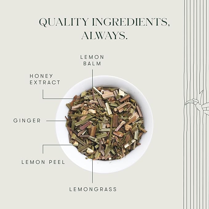 Luxmi Estates - Lemon Balm Honey Ginger - 50g (25 cups) | Organic Lemon Balm Tea with Honey and Ginger Root | Great for Soar Throat, Immunity and Stress Relief