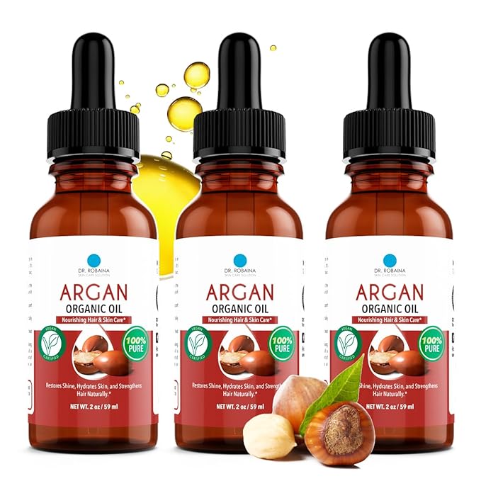 Dr. Robaina 100% Pure & Natural Argan Oil – Deep Hydration, Skin Repair & Natural Antioxidants for Healthy Skin & Hair – Made in USA