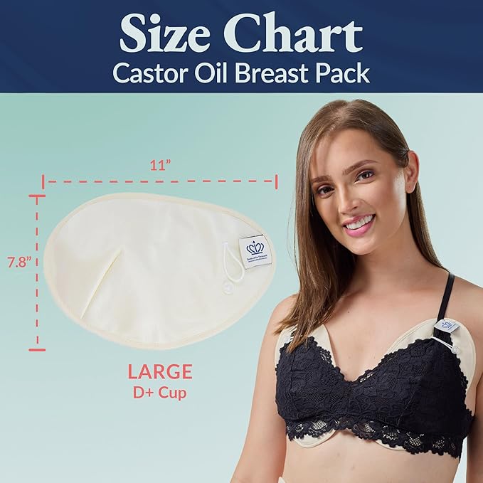 QUEEN OF THE THRONES Castor Oil Pack for Breast (Large) - Heatless, Less-Mess, Reusable - Organic Cotton Flannel, Comfort Fit, Soft Straps & Naturopathic Doctor Designed (Castor Oil Sold Separately)