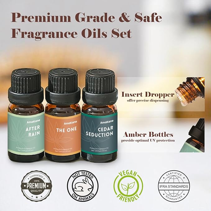 AmaKane Fragrance Oils, Hotel Home Collection Diffuser Oil, Fragrance Oil for Candle Making, Soap Scents for Making Soap, Essential Oils Set 6x10ml, Luxury Night, White Tea&Thyme, Jasmine&Sandal, More