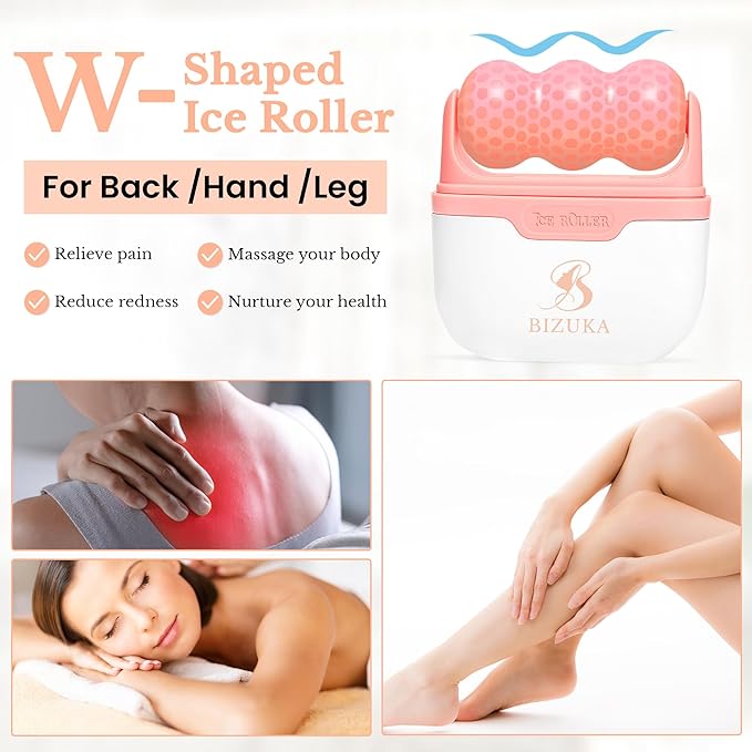 Ice Roller for Face and Eyes Facial Skin Care Tool 2-in-1 Ice Roller for Face & Eyes - Reduces Puffiness, Relieves Migraines, with Travel Case - Ideal Gift for Women (Pink)