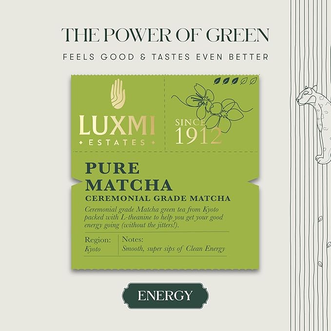 Luxmi Estates - Pure Matcha - Ceremonial Grade Matcha Powder - 50g | Organic, Stone-Ground Matcha Tea, Rich in Antioxidants | Authentic Zen Tea Experience