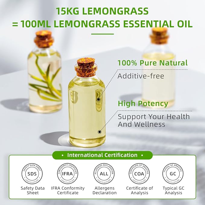 HIQILI 16 Fl Oz Lemongrass Essential Oil, 100% Pure Natural Undiluted for Diffuser, Hair