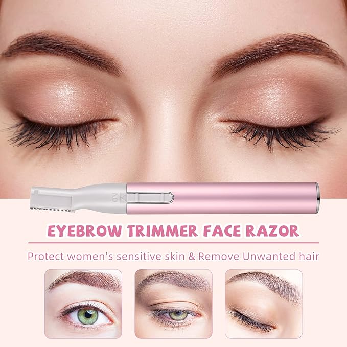 Chumia 2 Pcs Electric Eyebrow Trimmer Women Precision Face Razors Mini Shaver with Comb Christmas Women Gift Battery Operated Personal Epilator for Face Neck Fuzz Lips Leg(Pink, Black)