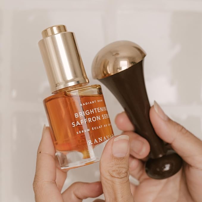 RANAVAT Radiant & Re-Energizing Skincare Duo - Brightening Saffron Serum & Kansa Wand Facial Massage Tool to Tone, Lift, & Improve Appearance of Dark Spots (2 Pieces)
