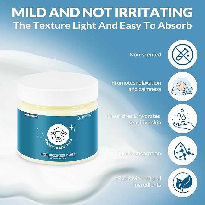 Magnesium Lotion for Kids, Magnesium Cream for Sleep, Soothing Relief & Relaxation - Topical Magnesium Cream Helps Kids Stay Calm at Bedtime and During The Night, Without Melatonin（3.53 oz）