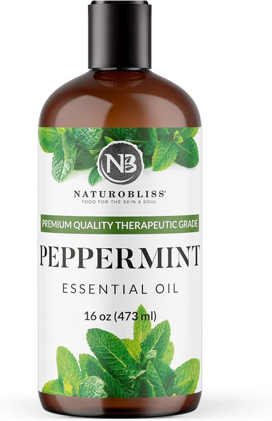 NaturoBliss Peppermint Essential Oil, 100% Pure and Natural Therapeutic Grade, Premium Quality Peppermint Oil, 16 fl. Oz - Perfect for Aromatherapy and Relaxation