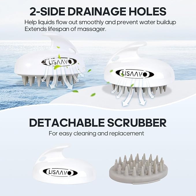 Hair Massager Scalp 3 in1 Scalp Scrubber Silicone Scalp Massager with Three Bristles-Soft, Medium and Hard Brush for Men Women and Pets,White