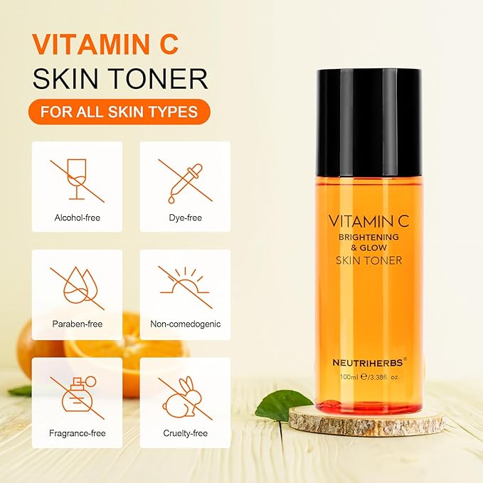Neutriherbs Vitamin C Toner for Face Alcohol Free Facial Toner with Aloe Vera Witch Hazel Extract Hyaluronic Acid Moisturizing and Smoothing Skin 100ml e/3.38fl. oz.