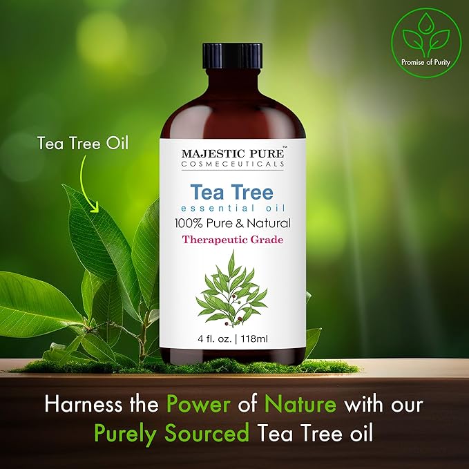 MAJESTIC PURE Tea Tree Essential Oil | 100% Pure and Natural Oil | Therapeutic Grade Essential Oils for Hair Care, Home Diffusers, Skin, Aromatherapy, Massage and Humidifiers | 4 Fl Oz