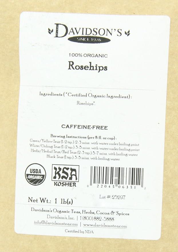 Davidson's Tea Bulk, Organic Rosehips, 16-Ounce Bag