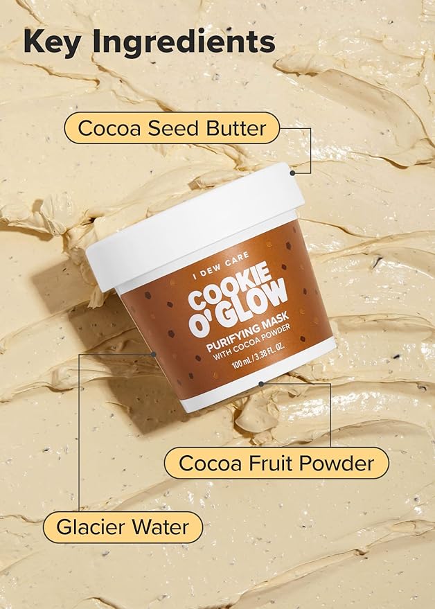 I DEW CARE Wash Off Face Mask - Cookie O' Glow | Hydrating and Purifying for Dry Skin with Cocoa Seed Butter, Korean Facial Mask Skin Care, 3.38 Oz
