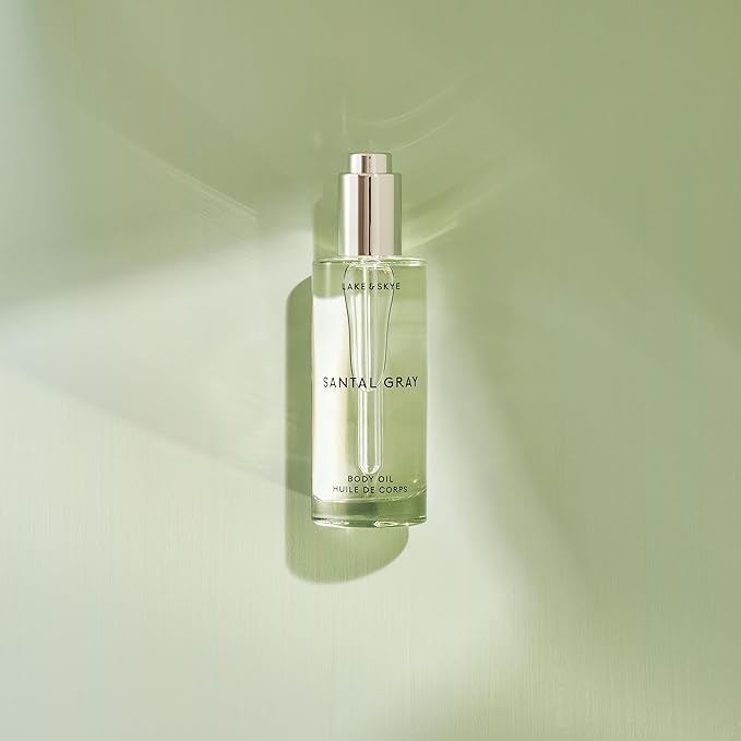 Lake & Skye Santal Gray Body Oil, 3.4 fl oz (100 ml), Hydrating with Vitamin E & Sweet Almond Oil - Woody Scent