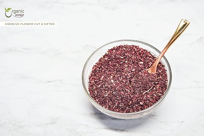 Organic Way Dried Hibiscus Flower Cut & Sifted (Hibiscus rosa-sinensis) | Herbal Tea - Organic & Kosher Certified | Raw, Vegan, Non GMO & Gluten Free | USDA Certified | Origin - India (1LBS / 16Oz)