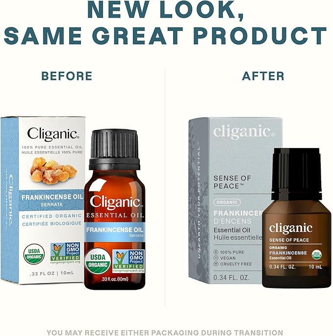 Cliganic USDA Organic Frankincense Essential Oil - Boswellia Serrata, 100% Pure Natural Undiluted, for Aromatherapy | Non-GMO Verified (Packaging May Vary)