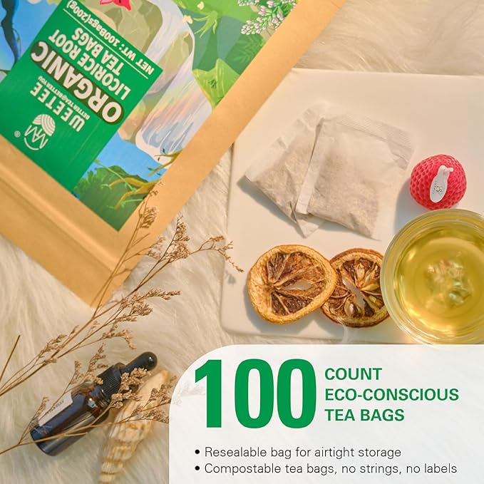 WT WEETEE Organic Licorice Root Tea Bags, Organic Pure Licorice Root Herbal Tea 100 Count, Naturally Caffeine-free