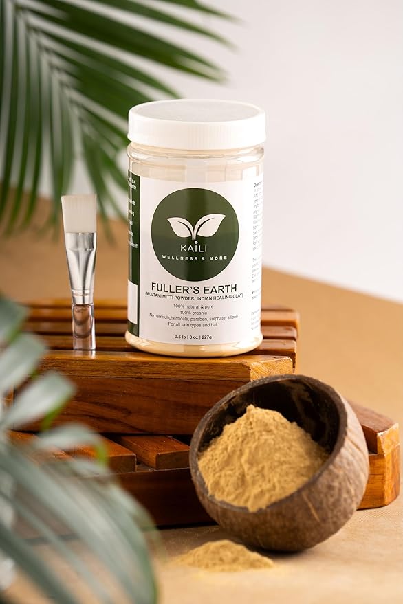 KAILI WELLNESS & MORE 100% Natural Bentonite Clay Kit, 8oz + 2oz Fuller's Earth (Multani Mitti) for DIY Face Pack, Hair Mask & Body Detox, with Accessories, 25% Extra