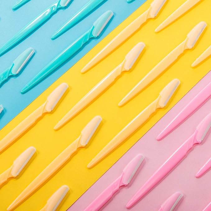 Boao 60 Pieces Eyebrow Razor Shaver Dermaplaning Tool Hair Shavers for Women and Man Face Microblades Shaper Trimmer with Precision Cover Skincare Party Favors