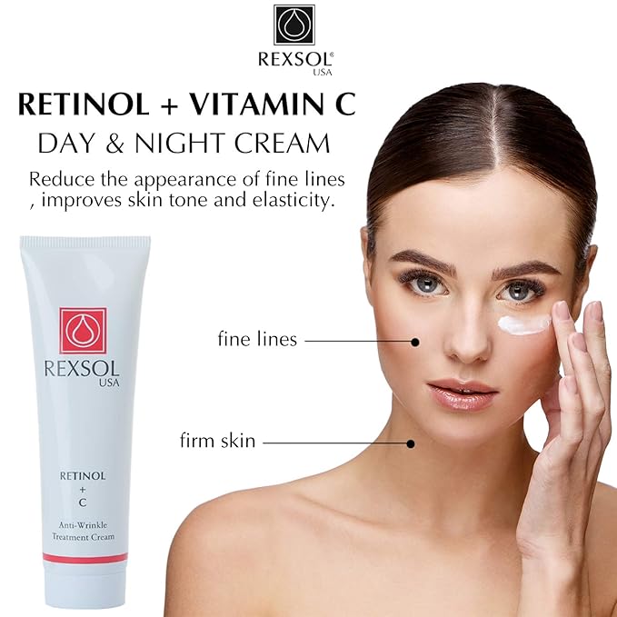 REXSOL Retinol + Vitamin C Anti-Aging Cream | Effective Night Face Care & Dark Spot Remover | Anti-Aging Neck Cream & Wrinkle Cream That Truly Works | Infused with Vitamin E, A - 2 OZ