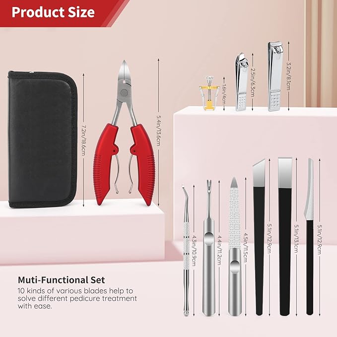 Segbeauty 10pcs Ingrown Toenail Tool, Nail Clippers Pedicure Knife Set Ingrown Toenail Removal Kit, High Manganese Steel Ingrown Toenail Treat-Ment Corrector Tool Blade for Cuticle Remove