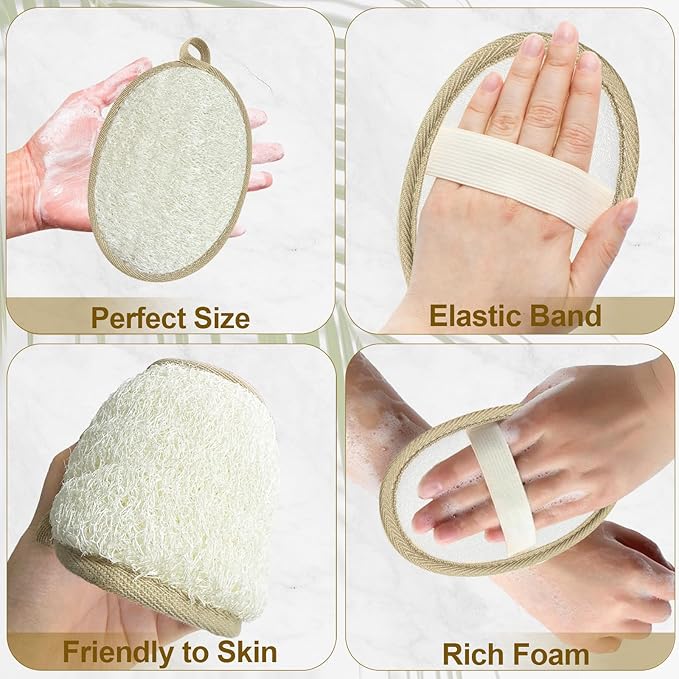 Loofah Exfoliating Body Scrubber (2 Pack), Natural Body Scrubbers for Shower Exfoliator, 100% Natural Lufa Bath Scrub Loofa Sponge Pad, Large Lufas for Men and Women Loufa Biodegradable Luffa Beige