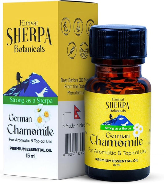 Sherpa Botanicals German Chamomile Essential Oil - 100% Pure & Natural Oils - Ideal for Aromatherapy, Diffusers, Massage Oil - Vegan, Paraben-Free, 15mL