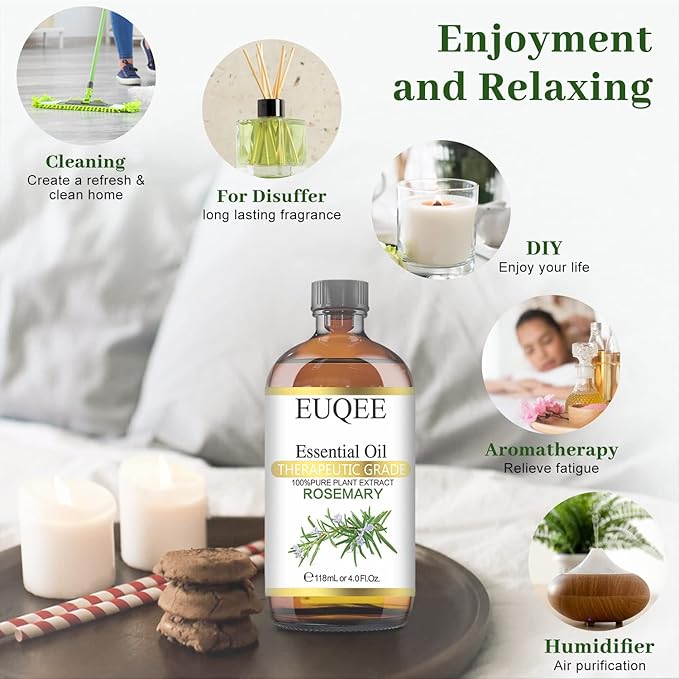 Rosemary Essential Oil 118ml Pure Rosemary Oil with Glass Dropper for Aromatherapy, Diffuser, Soap & Candle Making - 4Fl.Oz