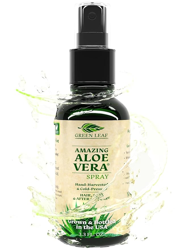 Aloe Vera Spray for Hair | Travel Size | Skin & Face Moisturizer |Fast Absorption| After Sun Care, Sunburn Relief & |3.3oz| Cold pressed - Aloevera Body Spray | Pure Aloe Vera Skin Care by Green Leaf
