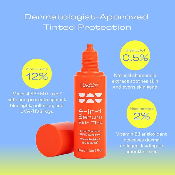 4-in-1 Skin Tint Serum, Tinted Serum for Face, SPF 50 + Niacinamide, 1 Fl Oz (Light)