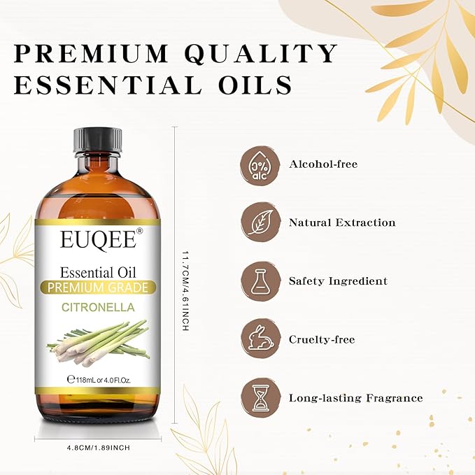 Citronella Essential Oil, 118ml Large Gift Box Pure Citronella Oil with Glass Dropper for Candle Making, Diffuser, Humidifier - 4 fl oz.