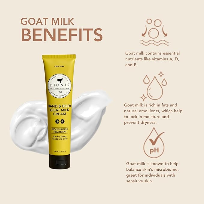 Dionis Goat Milk Skincare Scented Hand & Body Cream - Travel Size Lotion For Hydrating & Moisturizing Dry and Sensitive Skin, Cruelty Free, Paraben Free Made in The USA, Crisp Pear, 3.3 oz