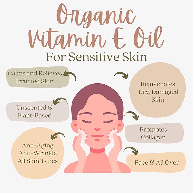Organic Vitamin E Oil for Scars - All Natural & Vegan Skin Moisturizer 4oz - Light and Unscented Great for Scars After Surgery - Reduce Wrinkles, Anti Aging, Lighten Dark Spots - Face, Skin & All Over