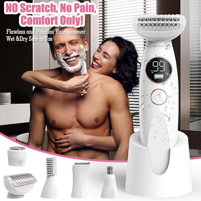 5 in 1 Bikini Trimmer for Women, Electric Razors for Women Shaver Cordless Body Pubic Hair Trimmer Waterproof Facial Hair Removal Electric Shaver, USB Charge Dock