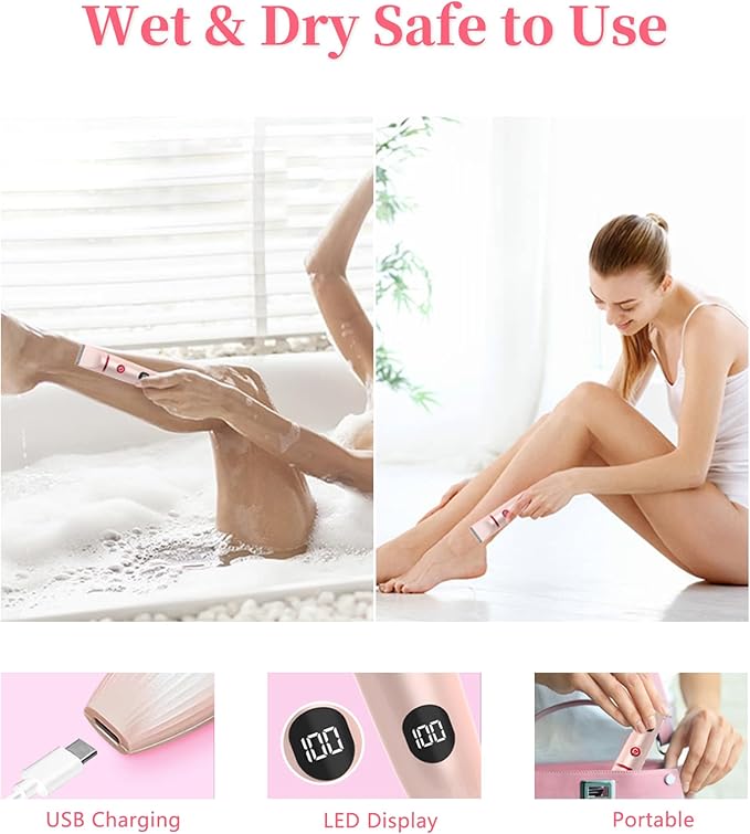 Bikini Trimmer for Women Pubic Hair: 3 in 1 Rechargeable Electric Razors with LED Display, IPX6 Waterproof Shaver for Underarm, Leg, Arm & Body (Pink)