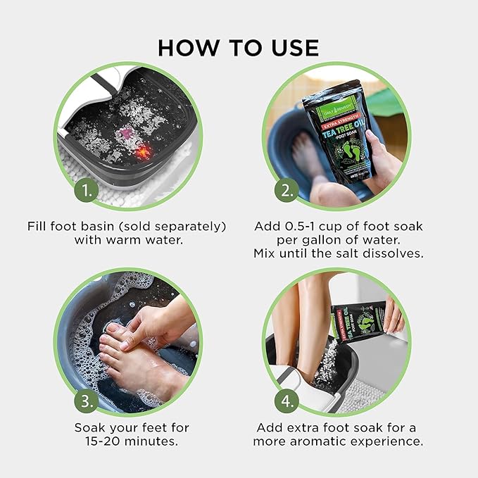 EXTRA STRENGTH Tea Tree Oil Foot Soak with Epsom Salt - Made in USA - for Toenails, Athlete's Foot, Itchy Feet, Stubborn Smelly Foot Odor, Pedicure, Foot Calluses & Soothes Sore Tired Achy Feet-2 Pack