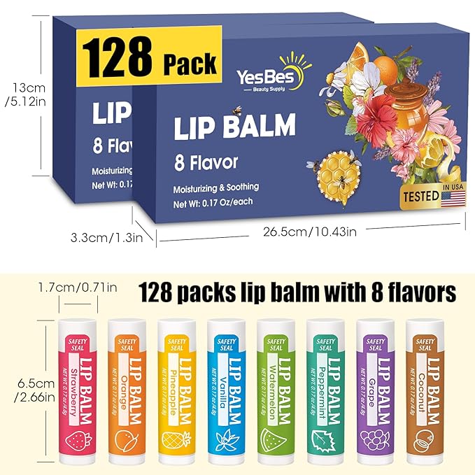 128 Pack Lip Balm, Natural Lip Flavors