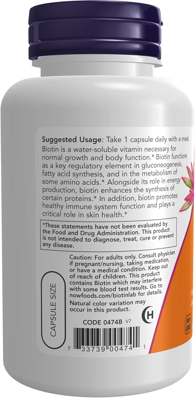 NOW Foods Biotin 5000 mcg Capsules, 120 Count