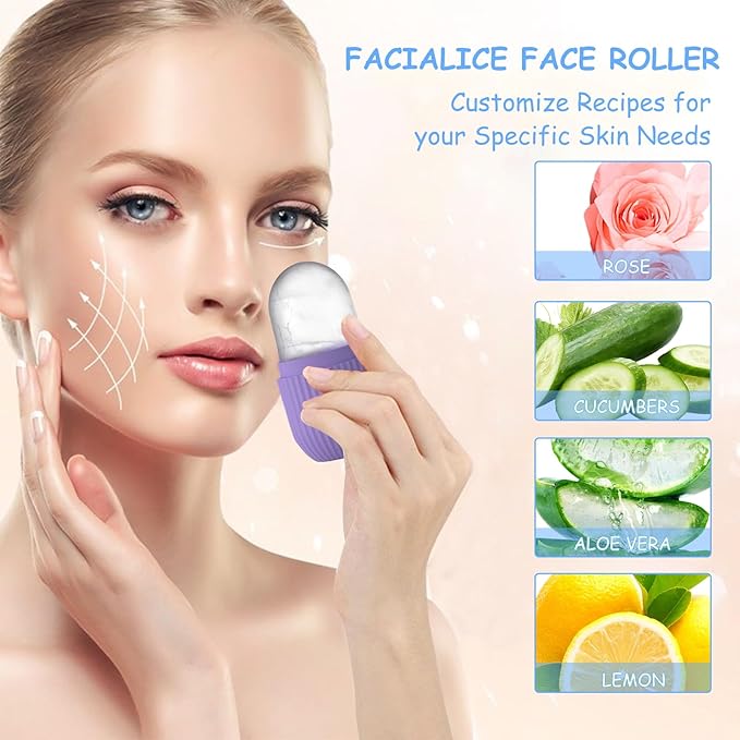 3pcs Ice Cube Roller for Face,Eye,Silicone,Reusable Facial Massager Ice Mold,Brighten Skin Enhancing Natural Glow,De-Puff Eye Bags,Reduce Migraine Pain (Purple)