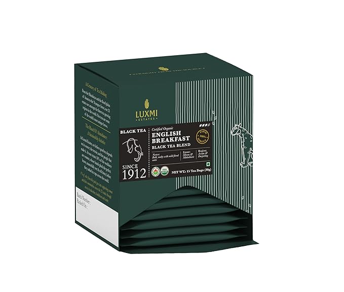 Luxmi Estates - Tale of Two Estates - Organic English Breakfast Tea 90 Tea Bags (15 ct x 6 Pack) | Made with Organic Darjeeling & Assam Tea from India | Smooth, Flavorful, Robust and Caffeinated