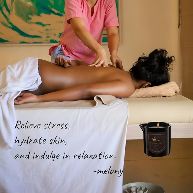 MELONY Massage Oil Candle for Pure Relaxation- 8.1 oz- Moisturizing Essential Oil Body Massage Candle for Home Spa- Amazing Gift for Women & Men (Lavender)