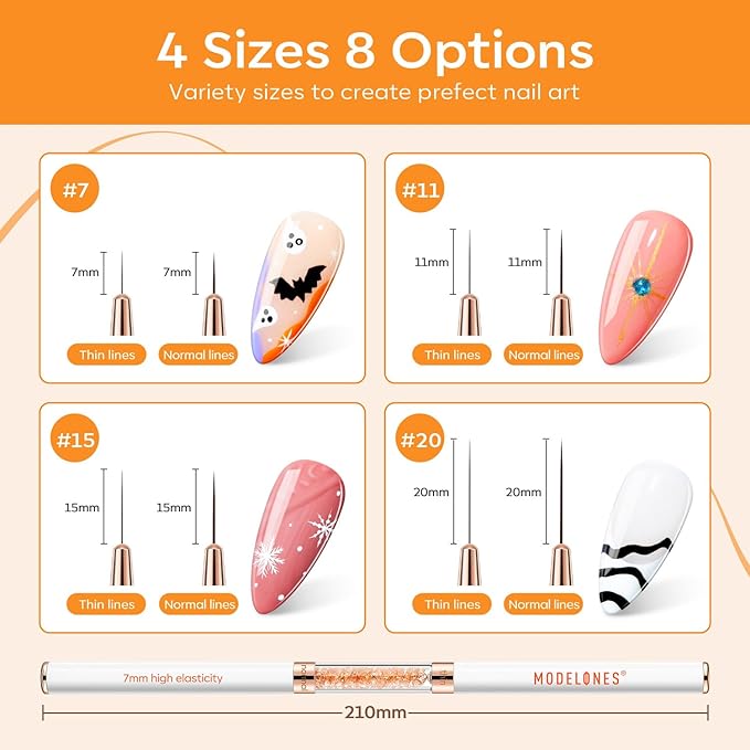 modelones Thin Liner Nail art Brushes with Cuticle Oil, 15ml Nail & Cuticle Care Strengthener Oil Vitamin E + B Cuticle Revitalizing Oil for Nail Growth and Gel Nail Polish